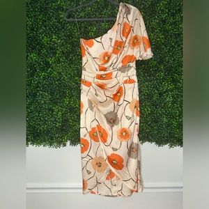 NWTS Orange and Cream Floral One Shoulder Cocktail dress Size Small
